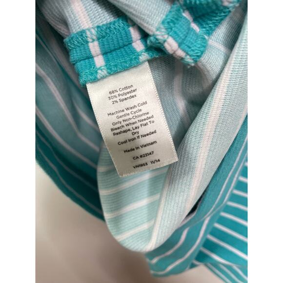 Talbot Ribbed Knit Pencil Mini Skirt Stripe Teal Blue Petite 12 P Nautical Beach - Picture 6 of 8